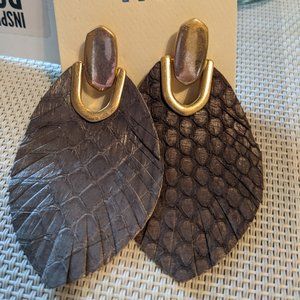 Grey Leather Feather Earrings